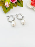 Silver Cultured Pearl Earrings, Cultured Freshwater Pearl Hoop Earrings, N3979S