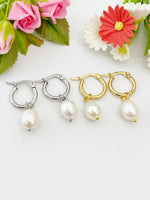 Silver or Gold Cultured Pearl Earrings, Cultured Freshwater Pearl Hoop Earrings, N3979M