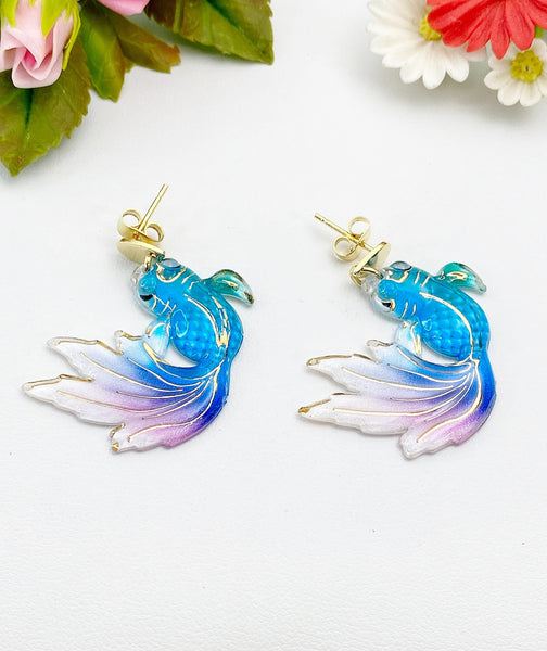 Gold Goldfish Charm Stud Earrings, N5141