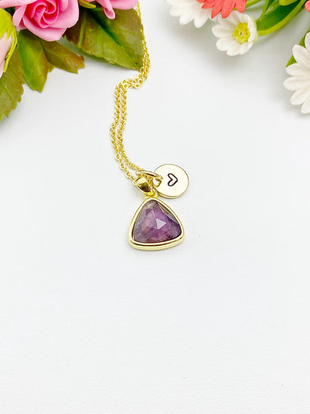 Gold Natural Amethyst Charm Necklace, N3446