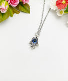 Hamsa Necklace, Evil Eye Necklace, Kabbalah Necklace, Hamsa Charm, Lucky Necklace, N3671A