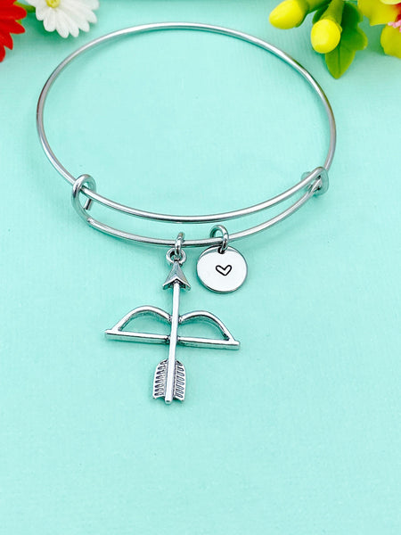 Silver Crossbow Charm Bracelet, Bow Arrow Archery Gift, N2151