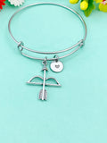 Silver Crossbow Charm Bracelet, Bow Arrow Archery Gift, N2151
