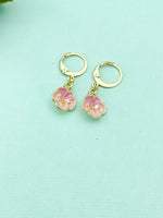 Gold Japanese Cherry Blossom Earrings, Pink Sakura Earrings, Flower Peach Blossom Jewelry Gift, N3238