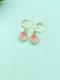 Gold Japanese Cherry Blossom Earrings, Pink Sakura Earrings, Flower Peach Blossom Jewelry Gift, N3238