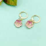Gold Japanese Cherry Blossom Earrings, Pink Sakura Earrings, Flower Peach Blossom Jewelry Gift, N3238
