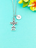 Silver Fish Cross Charm Necklace, Initial Personalized Gift, N1703