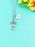 Silver Cross Fish Charm Necklace, Fish Cross Charm, Jesus Cross Ichthus Christian Fish Charm, Personalized Gift, N1703