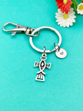Silver Jesus Fish Cross Keychain, Personalized Initial Charm, N1703B
