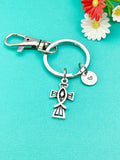 Silver Jesus Cross Fish Charm Keychain, Fish Ichthus Charm Keychain, Personalized Gift, N1586