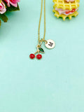 Gold Cherry Charm Necklace, Birthday Christmas Gifts, N1317
