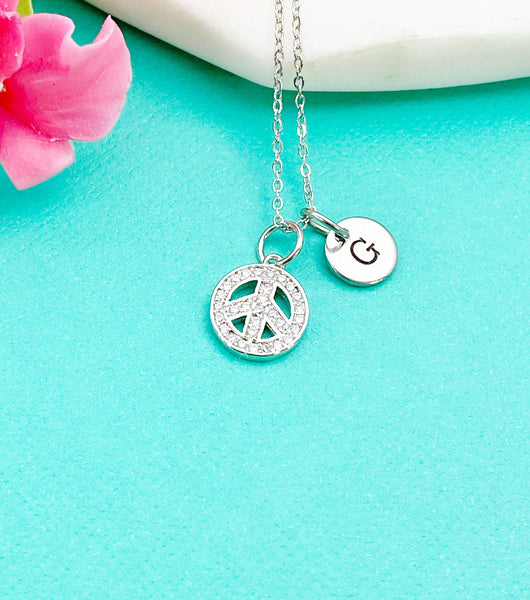 Silver Peace Sign Charm Necklace,