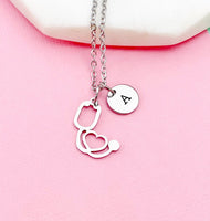 Silver Stethoscope Heart Charm Necklace, Doctor Nurse Gift, Medical Student Gift, N1002A
