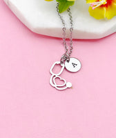 Silver Stethoscope Heart Charm Necklace, Doctor Nurse Gift, Medical Student Gift, N1002A