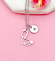 Silver Stethoscope Heart Charm Necklace, Doctor Nurse Gift, Medical Student Gift, N1002A