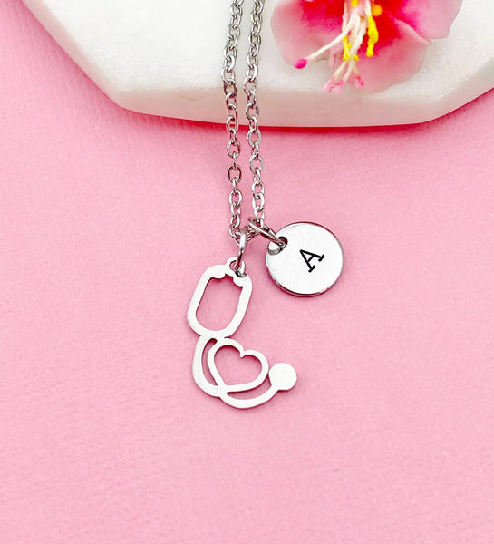 Silver Stethoscope Heart Charm Necklace, Doctor Nurse Gift, Medical Student Gift, N1002A
