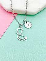 Silver Stethoscope Heart Charm Necklace, Doctor Nurse Gift, Medical Student Gift, N1002A
