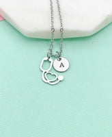 Silver Stethoscope Heart Charm Necklace, Doctor Nurse Gift, Medical Student Gift, N1002A