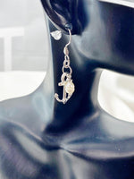 Silver Anchor White Pearl Charm Earrings, Anchor with White Pearl Earrings, N866Z