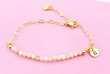 Gold Pink Opal Bracelet, Natural Gemstone Jewelry, N4013