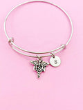 Silver Bachelor of Science Nursing Charm Bracelet, Caduceus BSN Medical Charm, Nurse Graduation Gift, N261A