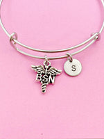 Silver Bachelor of Science Nursing Charm Bracelet, Caduceus BSN Medical Charm, Nurse Graduation Gift, N261A