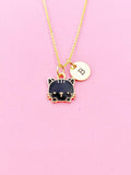 Gold Black Cat Charm Necklace, Cute Cat, N3572