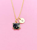 Gold Black Cat Charm Necklace, Cute Cat, N3572