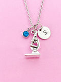 Silver Microscope Charm Necklace, Personalized Initial Gift, N4466