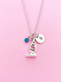 Silver Microscope Charm Necklace, Personalized Initial Gift, N4466