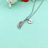 Lemon Slice Charm Necklace, Initial, Silver Tone, Foodie Gift