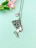 Nefertiti Queen Necklace, Silver Charm, Initial Necklace