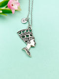 Nefertiti Queen Necklace, Silver Charm, Initial Necklace