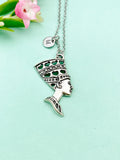 Nefertiti Queen Necklace, Silver Charm, Initial Necklace
