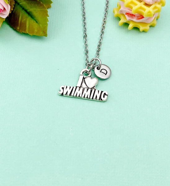 Silver I Love Swimming Charm Necklace, N2096