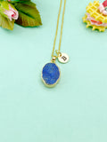 Gold Natural Lapis Lazuli Charm Necklace, N5367