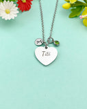 Silver Titi Heart Charm Necklace, Stainless Steel Titi Jewelry, D107