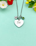 Silver Titi Heart Charm Necklace, Stainless Steel Titi Jewelry, D107