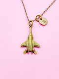Bronze Fighter Jet Charm Necklace, Silver Option, N5811A