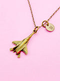 Bronze Fighter Jet Charm Necklace, Silver Option, N5811A