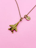 Bronze Fighter Jet Charm Necklace, Silver Option, N5811A