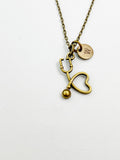 Bronze Stethoscope Heart Charm Necklace, N5822