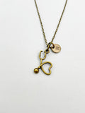 Bronze Stethoscope Heart Charm Necklace, N5822