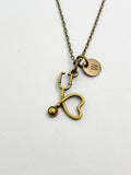 Bronze Stethoscope Heart Charm Necklace, N5822