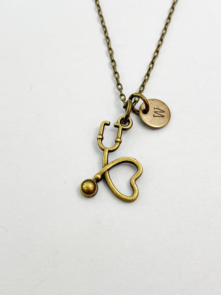 Bronze Stethoscope Heart Charm Necklace, N5822
