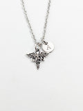 Silver LPN Caduceus Medical Symbol Charm Necklace, Licensed Practical Nurse, N5827