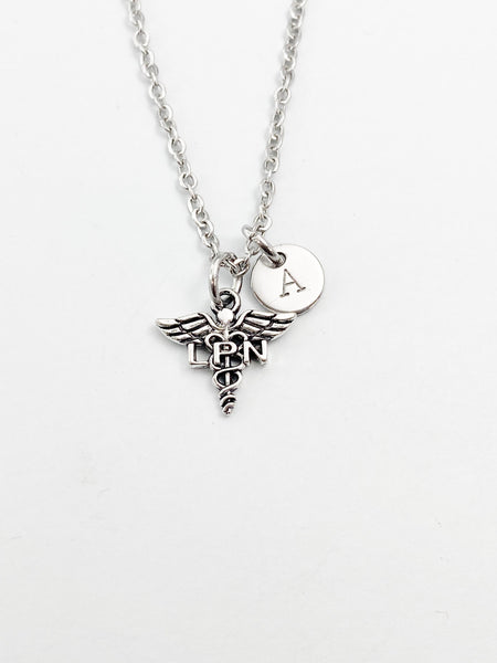 Silver LPN Caduceus Medical Symbol Charm Necklace, Licensed Practical Nurse, N5827