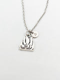 Silver Fire Flames Charm Necklace, Burning Fire Flames, Campfire, N5834