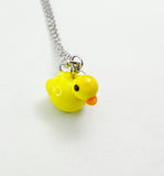 Silver Duck Charm Necklace, Handmade Lampwork Yellow Duckling, N5837