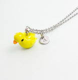Silver Duck Charm Necklace, Handmade Lampwork Yellow Duckling, N5837